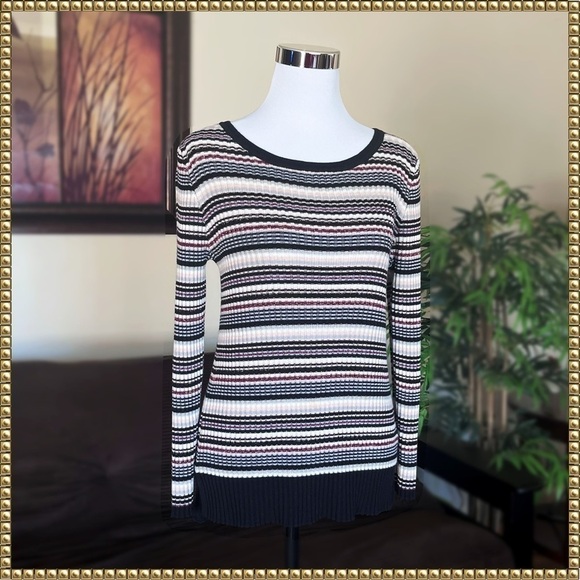 NWOT Emaline Striped Ribbed Long Sleeve Metallic Detail Sweater Top Size Medium - Picture 1 of 12